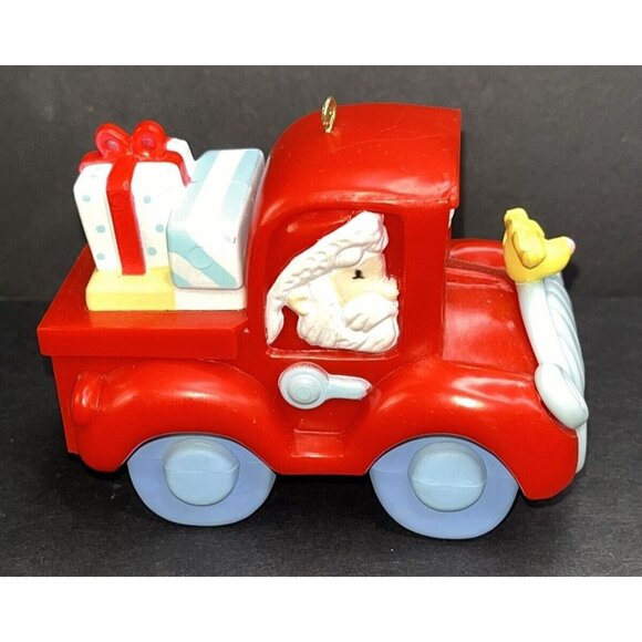 Santa In Truck Presents Christmas Tree Ornament AGC Vtg Hong Kong Plastic - Picture 3 of 5